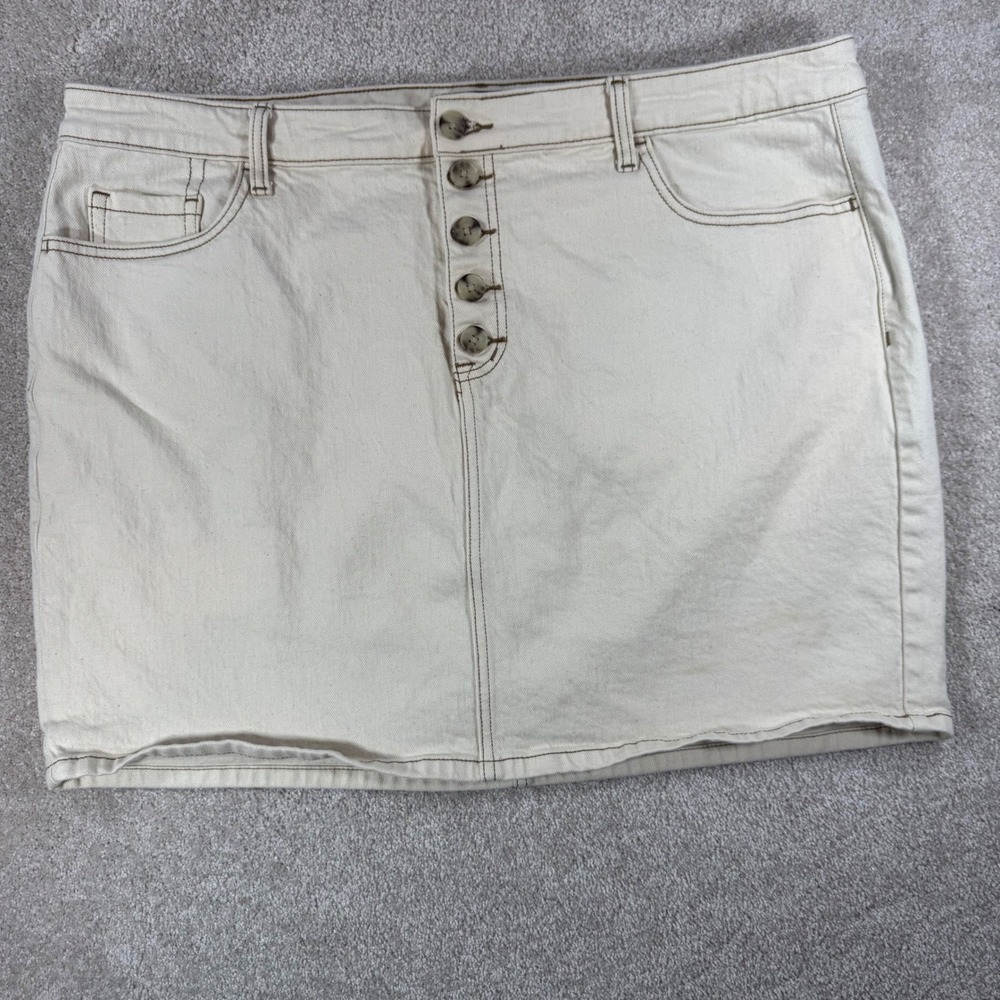 Torrid Cream Stretch Denim Button Fly Mini Skirt Plus Size 20 Contrast Stitch